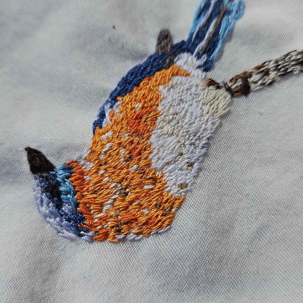Hand Embroidered Eastern Blue Bird Book.ark - Orange and Blue - Picture 2 of 4